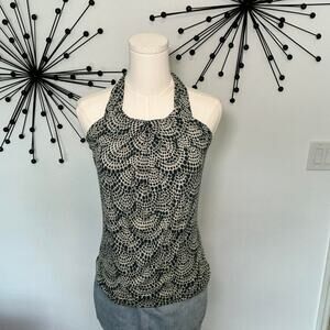 The Limited green cream polka dot halter top draped y2k sleeveless blouse